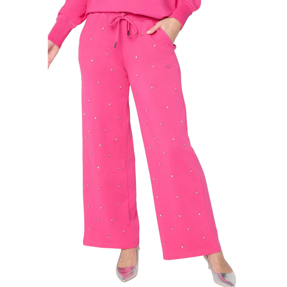 Mally Roncal Women's French Terry Jeweled WideLeg Pants Washed Magenta - Regular